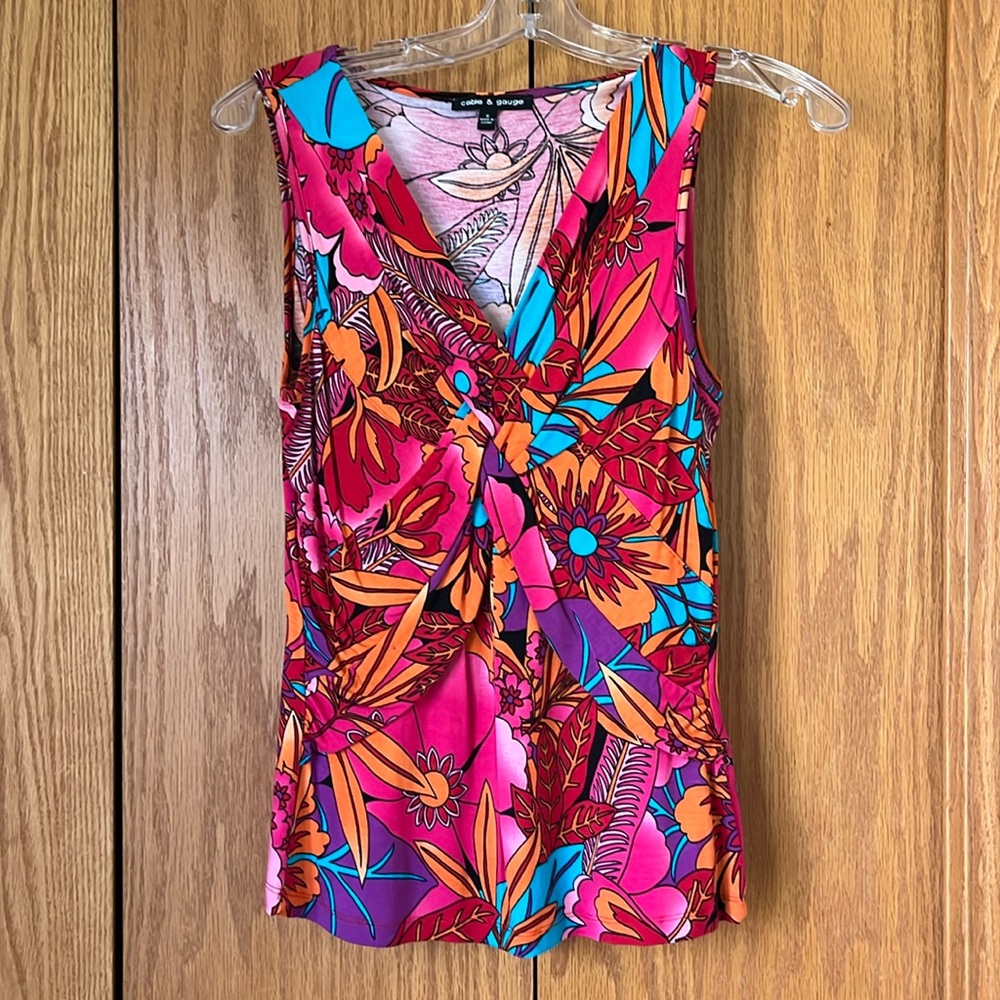 Cable & Gauge Floral Ruched Tank Top